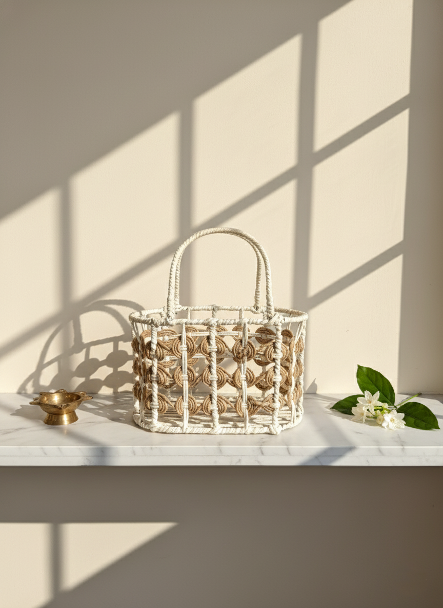 jute basket with round handle