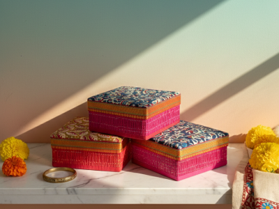 Handmade, Eco-Friendly Kalamkari Korai Mat Storage Boxes